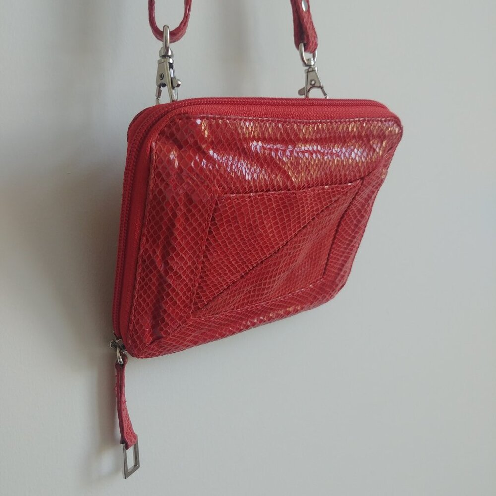 Latico genuine leather snakeskin look dark burnt orange small bag purse